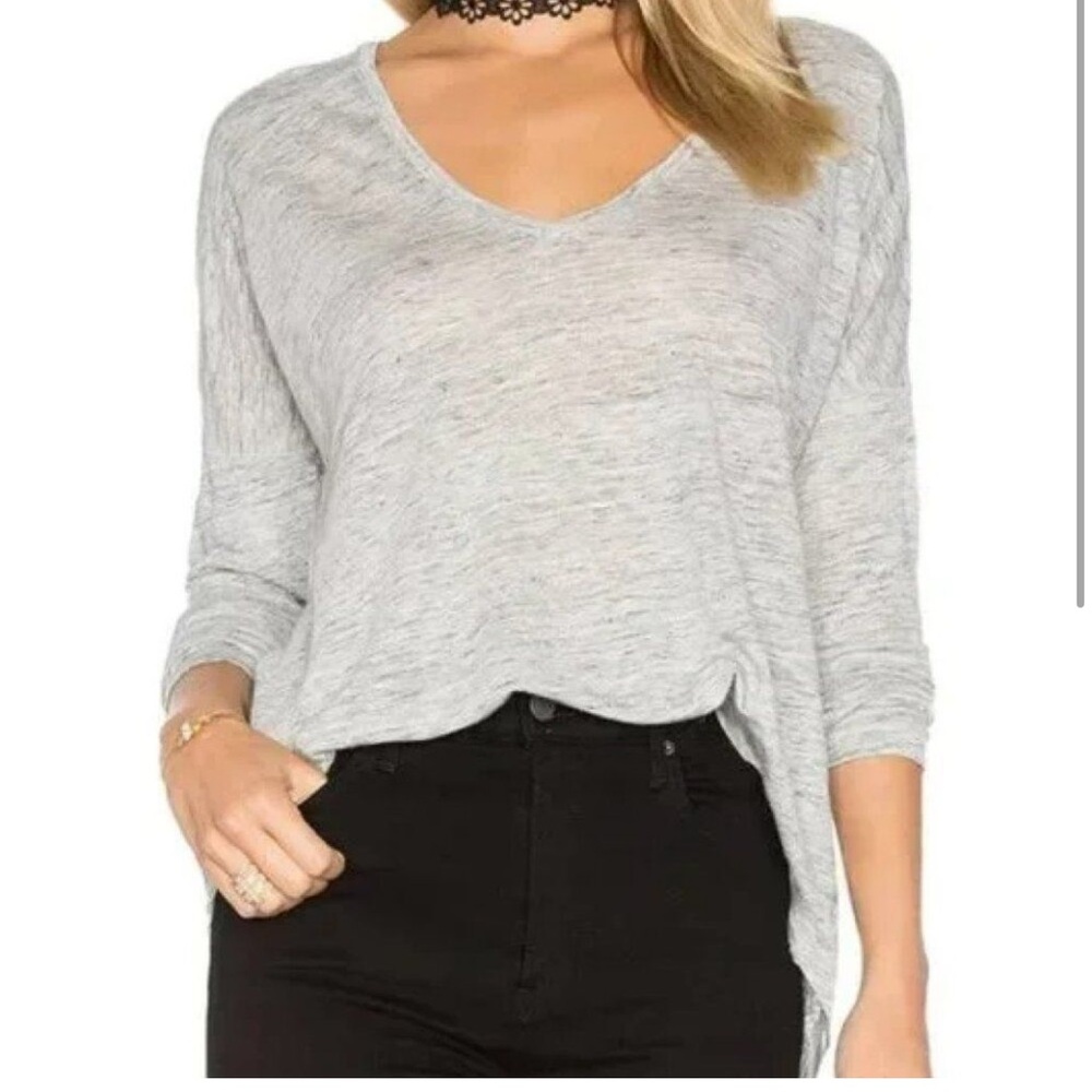 Rails Aden Linen Long Sleeve Heather Grey Top